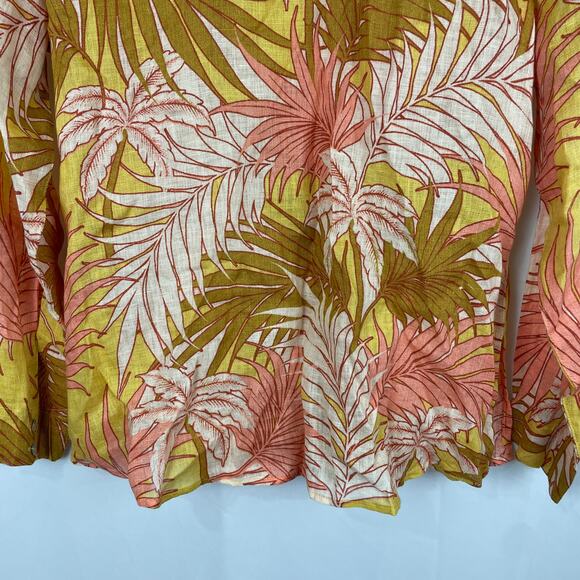 Tahari Womens 100% Linen Tropical Orange/Pink Long Sleeve Button Up Shirt Size M - Picture 7 of 8